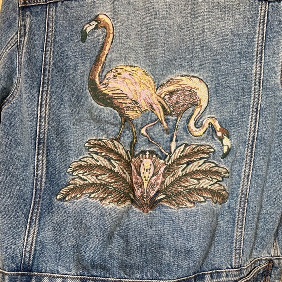 Embroider Denim Jacket Flamingos Size Medium BDG - Picture 9 of 10